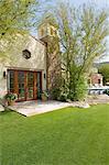 Patio and garden in rear of modern home