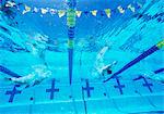 Underwater view of professional participants racing in pool