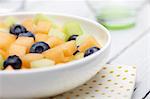 Bowl of Fruit Salad; Cantaloupe, Honeydew and Blueberries