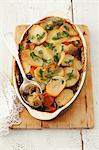 Potato bake with sauerkraut and mushrooms