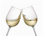 White wine glasses being clinked together