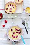 Natillas (vanilla dessert, Spain) with raspberries