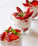 Greek Yogurt with Fresh Strawberries in Glass Cups