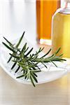 Rosemary with bottle of aromatic oil for aromatherapy