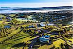 Aerial view of a golf course and housing estate in wine country near Pokolbin, Hunter Valley, New South Wales, Australia