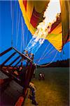 Inflating a hot air balloon near Pokolbin, Hunter Valley, New South Wales, Australia