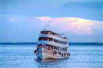 South America, Brazil, Amazonas, Manaus, an Amazon river boat arriving at the docks in Manaus city from Maues in the Brazilian Amazon