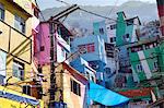 South America, Rio de Janeiro, Rio de Janeiro city, view of breeze block houses in Praca Cantao in the Dona Marta favela, Santa Marta community