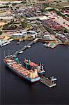 Brazil, Amazonas, Mercosul container ship at the dock on the Rio Negro in Manaus in the Brazilian Amazon