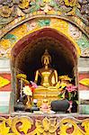 China, Yunnan, Xishuangbanna. A gilded Buddha at the Damenglong Pagodas.