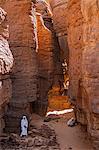 Chad, Abaike, Ennedi, Sahara. An ancient settlement for smelting iron ore among gigantic columns of red Palaeozoic sandstone.