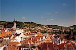 Central and Eastern Europe, Czech Republic, South Bohemia, Cesky Krumlov. Overview of the historical centre from the Castle.