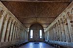 Internal view of the Refectory in the abbey of Mont Saint Michel, Le Mont Saint Michel, Basse Normandie, France.