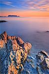 Italy, Sardinia, Olbia Tempio district, Budoni. coastline and Tavolara Island.