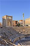Italy, Apulia, Lecce district, Salentine Peninsula, Salento, Lecce. Piazza SantOronzo, Roman amphitheatre, theater and Colonna di SantOronzo