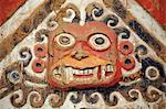 South America, Peru, La Libertad, Trujillo, detail of a mural on the Moche Temple of the Moon showing the decapitator god Ai Apaec