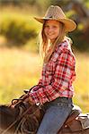 Tourist girl from Switzerland at Wilson Ranch, Guest Ranch and B&B, Fossil, Oregon, USA