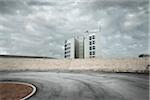 Modern Building with Stone Steps on Cloudy Overcast Day, Ostia Lido, Rome, Lazio, Italy