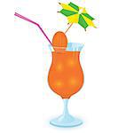 Vector illustration of a cocktail decorated with umbrella toothpick on white background