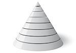 Eight level conical shape, easily customizable from 1 to 8 slices. The cone is white with a shadow on the floor