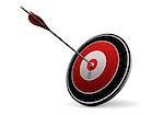 One arrow hitting the center of a red target. Vector image over white. Modern design for business or marketing purpose.