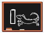 llustration of alphabet letter I with a cute little Iguana on blackboard. I is for Iguana