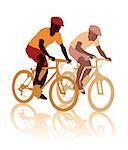 Two cyclists in the bicycle race. Sport illustration.