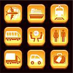 Colorful travel icons set over black  background