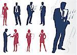 Businessmen and businesswomen silhouettes isolated on background