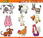 Cartoon Illustration Set of Funny Farm and Livestock Animals isolated on White