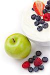 Berries cream and apple  against a white background