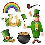 Leprechaun and Saint Patrick's Day symbols isolated on white