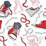 Sport shoes. Sneakers. Hand drawn Seamless  Vector  background.