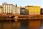 Arno River Embankment after Sunrise in Florence, Tuscany, Italy