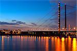 A night bridge over the Rein river in Dusseldorf. GPS information is in the file