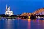 Wonderful view of night Cologne over the Rein river. GPS information is in the file