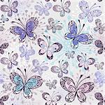 Pink-violet-blue seamless pattern with transparent butterflies (vector EPS 10)