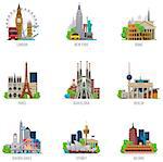 Set of the simple icons representing popular travel destinations