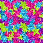 Seamless Floral Pattern in Acid Colors - Green Pink Blue