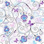 Gentle seamless spring pattern with vivid flowers and transparent butterflies (vector EPS 10)