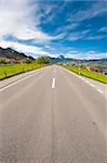 Straight Road along the Lake in the Swiss Alps