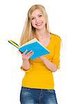 Smiling student girl reading book