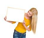 Student girl looking on blank board