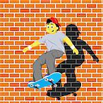Vector illustration of happy cool kid free styling with his skateboard