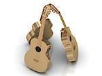 Three acoustic guitars made of gold with golden strings