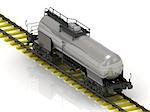 Shiny metal tank car of oil on the railroad. Isolated concept