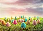 Colorful easter eggs in grass