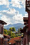 View of the basque mountains from the heights of Saint Jean Pied de Port, Pays Basque, France.