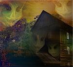 grungy Halloween background with haunted house