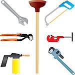 Plumbers Tools,Adjustable Spanner,Wrench,Pipe Wrench,Blow Torch,Pipe Cutter and Hacksaw